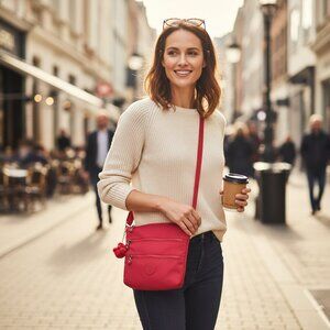 Kipling Small Crossbody Bag w/ Gorilla Charm | Lightweight Nylon | Pink